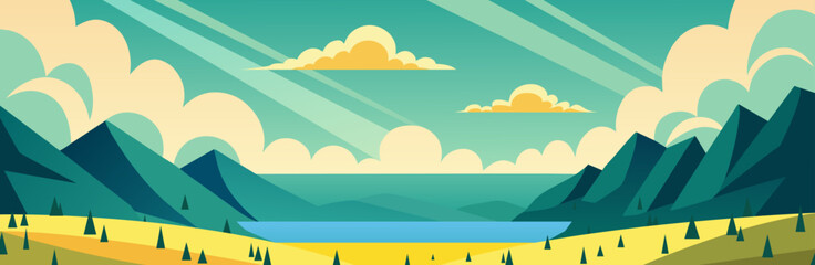 Obraz premium Mountain landscape vector nature with green hills