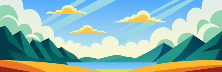 Mountain landscape vector nature with green hills