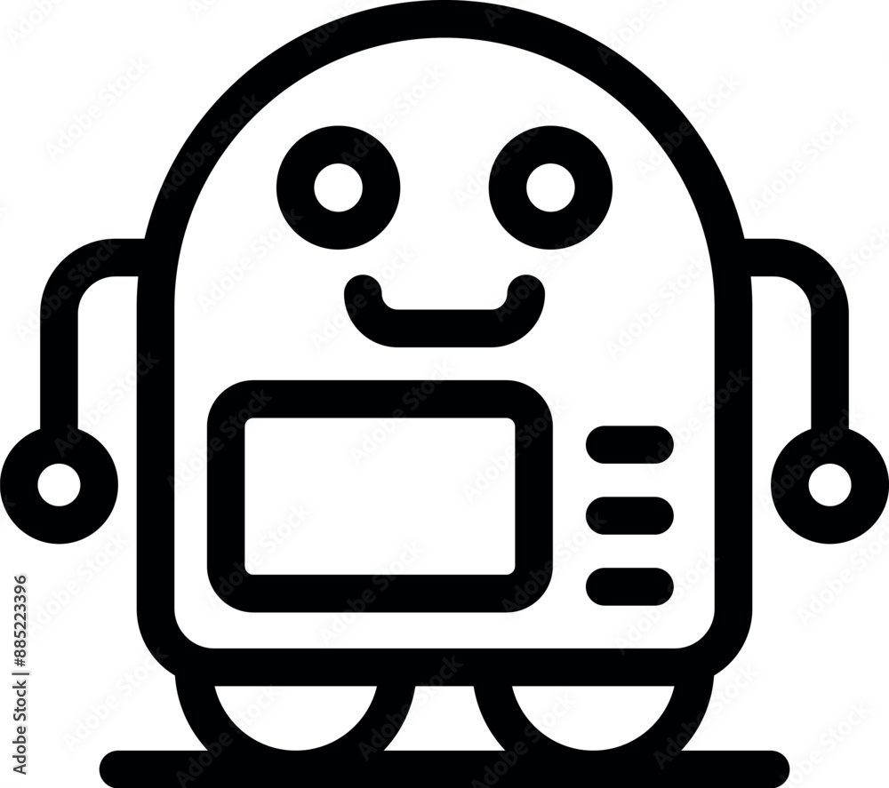 Poster friendly chatbot character is smiling with a digital display screen, representing modern communicati