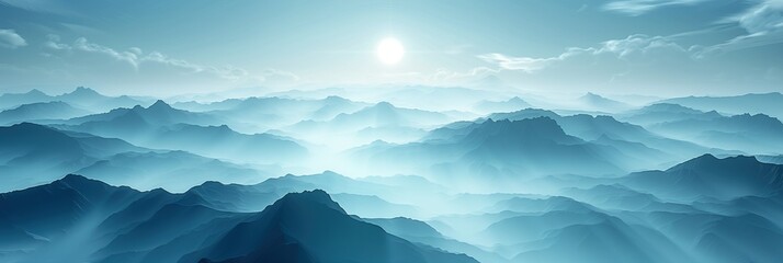 Fototapeta premium Serene Misty Mountain Ranges Under a Soft Sunlight