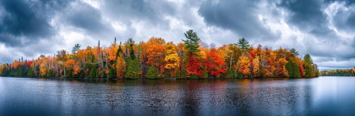 Fall Colors Reflecting on Still Lake Water