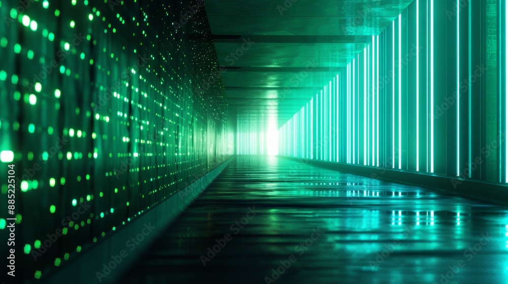 Poster Futuristic Green Neon Corridor.