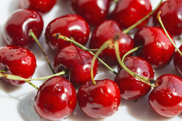 Fresh red cherries close up. Healthy food concept