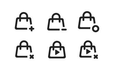 bag with play button icon, round, cross, plus, minus vector.