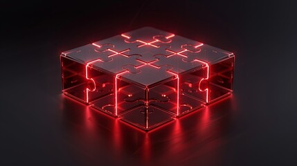 Abstract representation of a digital puzzle with interconnected pieces, symbolizing integration, compatibility, and system connectivity. Illustration, Image, , Minimalism,