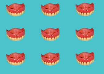 A photograph created using a collage of one photograph depicting a person’s erect upper jaw, which was repeated several times. Created with GIMP