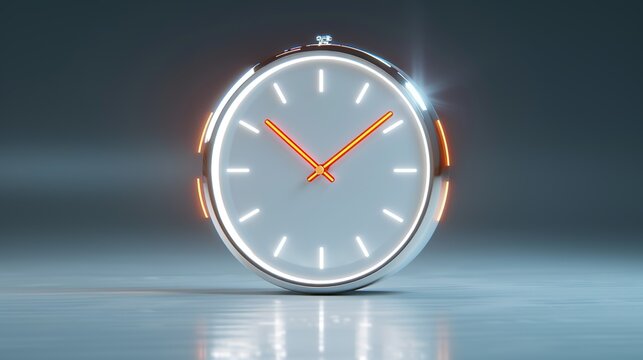 Abstract design of a digital clock with moving hands, symbolizing time management, efficiency, and productivity in modern workplaces. Illustration, Image, , Minimalism,