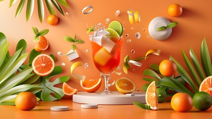 Vibrant Cocktail-Themed Presentation with Creative Visuals and Citrus Accents