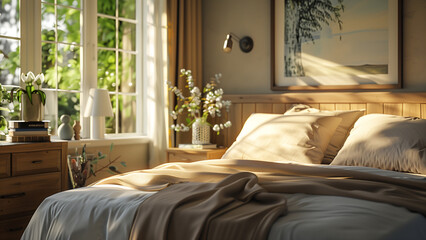 Rustic Retreat: A Realistic Photo of a Master Bedroom in a Traditional Barn House