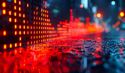 Obraz premium A red and blue image of a city street with a red line running down the middle