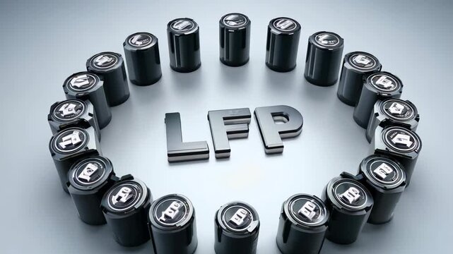 Glowing text LiFePo4 on a dark background, surrounded by electrical discharges