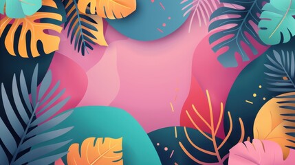 Naklejka premium A vibrant abstract background with bold, leaf-like shapes in a tropical color palette