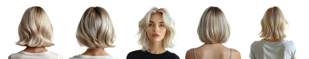 Naklejka premium Set of woman blonde hair with bob haircut transparent background, ai technology