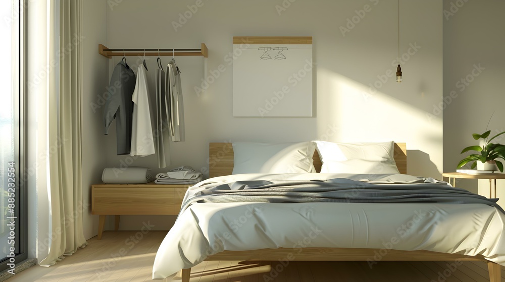 Poster a guest room with a minimalist design including