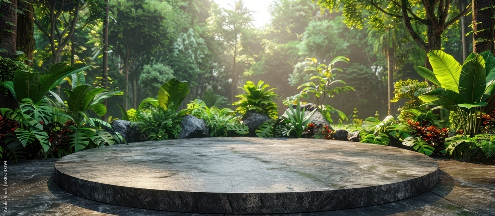 Sticker Stone Platform in a Lush Tropical Forest