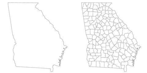 Georgia administrative map, Georgia outline and counties state map set - illustration version