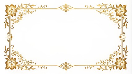 Elegant golden gradient floral border frame on white background with ornate rectangle corner decorations ideal for wedding card templates.