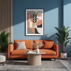 mock up poster frame in modern interior background, living room, Scandinavian style, 3D render, 3D illustration