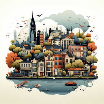 Modern Minimalistic Illustration Depicting Buenos Aires Cityscape