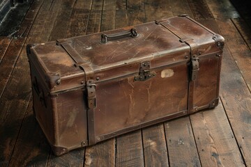 Antique leather bags on old wood floor
