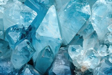 Obraz premium Aquamarine quartz crystals on blue background