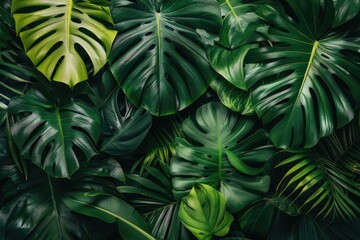 Artistic tropical leaves arrangement Spring theme Flat lay