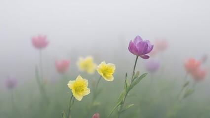 Naklejka premium pretty spring flowers against the foggy skies,