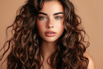 Fototapeta premium Attractive model with curly healthy hair Beauty and care