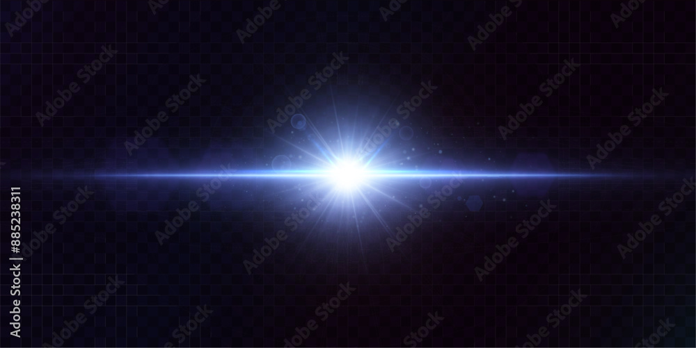 Poster blue laser light glare effect. abstract laser beams of light. horizontal sun rays of light