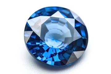 Close up top view of Blue Sapphire gemstone in Round Cut on white background