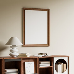Frame mockup, Living room wall poster mockup. Interior mockup house background, Modern Interior design. 3D render
