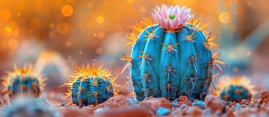 Closeup of a Blooming Blue Cactus with Orange Spines