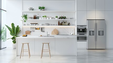 A minimalist kitchen featuring built-in appliances sleek white img