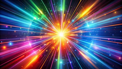 Vibrant futuristic abstract background radiates colorful bright neon rays and pulsing glowing lines, evoking a sense of advanced technological innovation.