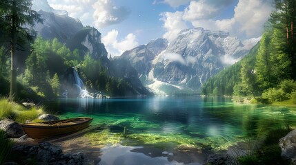 Lake in the mountains with crystal clear water