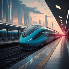 Fototapeta premium railway station with modern train without crowd and humans background