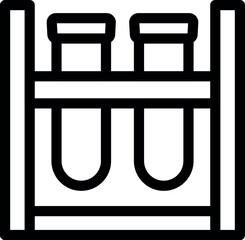 Two test tubes are drying upside down in a wooden rack in a laboratory setting