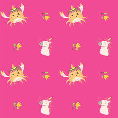 Cute unicorn seamless pattern for textile. Childish magic characters background. Childrens fairy and magic pattern.