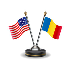 United States (USA) and Romania table flags relation with background transparent