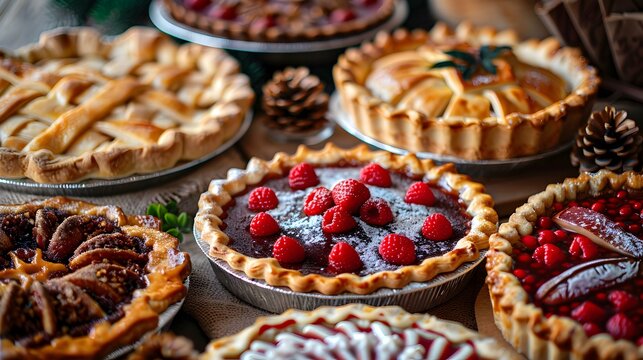 Thanksgiving holiday pies with a variety of fillings