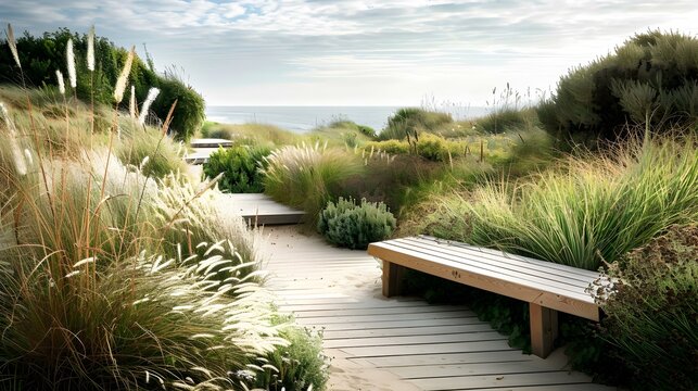 Coastal garden with plants adapted to salt water image