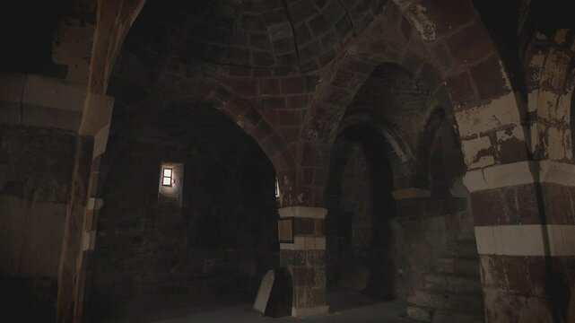 A wide interior shot shown the columns and mini dome spots of Akdamar Church located in Akdamar Island, Van Lake, T&uuml;rkiye.