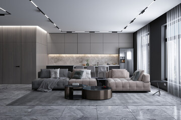 Home and decoration and modern living room interior design and pantry wall background and wooden...