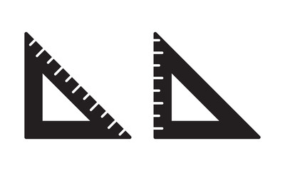 Drafting Triangle Scale Symbol. Measurement Tool for Architects Icon Set. Geometry Stationery Tool. Architectural Triangular Ruler Emblem. 