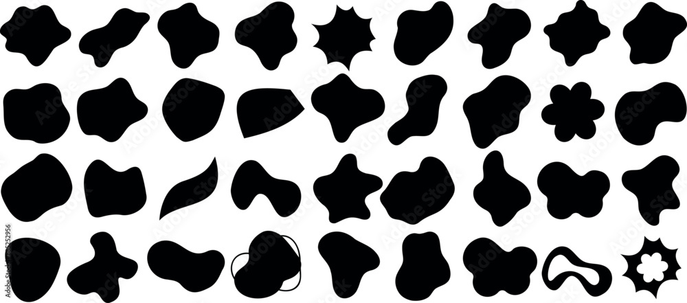 Wall mural abstract blob shape black silhouette vector icons, modern design, organic forms, artistic fluid shap