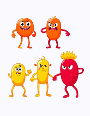 Fototapeta premium Angry Fruits: A Group of Four Cartoon Fruits with Angry Facial Expressions