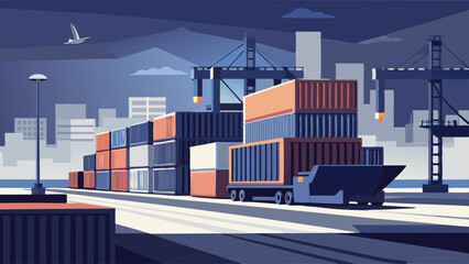 Transport container for cargo transportation background, shipping container yard, industrial port storage freight global.