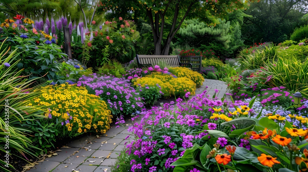 Wall mural A flower garden with a variety of flower picture