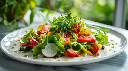 The salad is fresh and colorful served