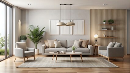 Fototapeta premium Modern living room with minimalist furniture and neutral color scheme, modern, living room, minimalist